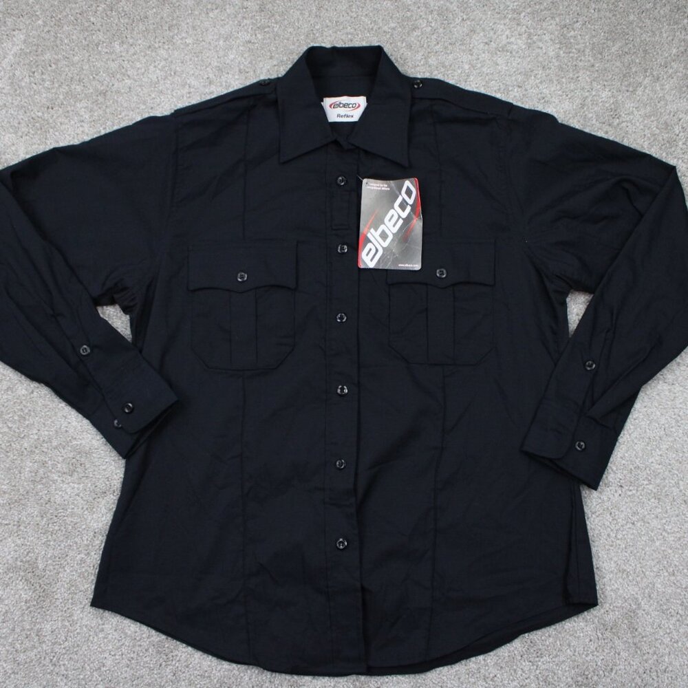 Elbeco Reflex Shirt‎ NWT Womens 40 Black Ripstop Poly/Cotton Stretch L/S Button